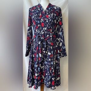 Beautiful Nanette Lepore Blue Floral Long Sleeve Belted Shirtdress Sz 4
